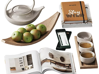 Jewelry Ornaments Books Fruit Books Ornaments Teapot Tea Cup Tea Set Fruit Plate 3d model