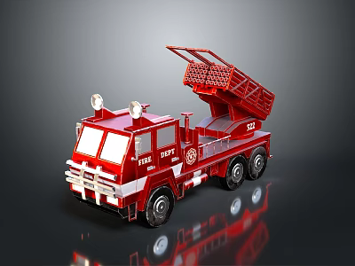 Red Military Weapon Truck with Open Rear Launcher and Detailed Model Design 3d model