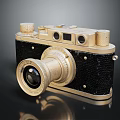Vintage Digital Camera With Gold And Black Design Classic Lens And Control Buttons