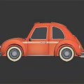 Orange Cartoon Style Beetle Car with White Stripe Yellow Seats on Black Background with Reflection