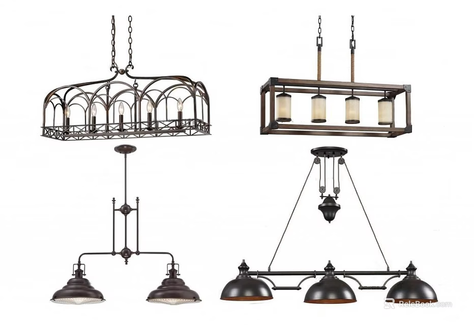Various Metal Frame Chandeliers For Interior Decor With Glass Shades And Multiple Lights 3d model 