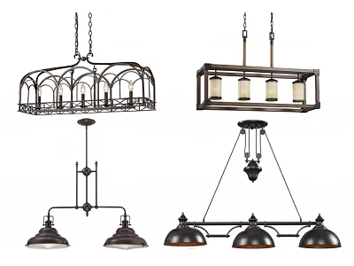 Various Metal Frame Chandeliers For Interior Decor With Glass Shades And Multiple Lights 3d model