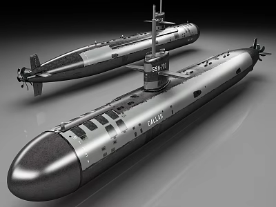 Military Submarines In Gray With Number 688 Naval Vessel Design 3d model