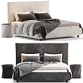 Stylish Double Bed Featuring Dark and Light Headboards Cozy Pillows Soft Blanket and Side Table 3d model