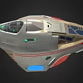 Futuristic Silver Spaceship With Cockpit Red Stripes And Blue Light Panels