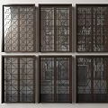Modern Sliding Doors With Geometric Patterns And Dark Frames Clear Glass Design 3d model