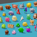 Colorful Cute Animal Toy Figures Collection With Various Shapes And Bright Colors