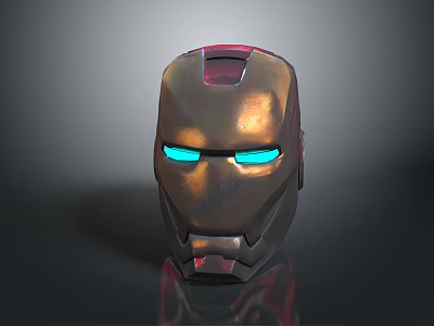 Shiny Metallic Helmet With Blue Glowing Eyes Red Accents And Iron Man Design Details 3d model