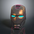 Shiny Metallic Helmet With Blue Glowing Eyes Red Accents And Iron Man Design Details