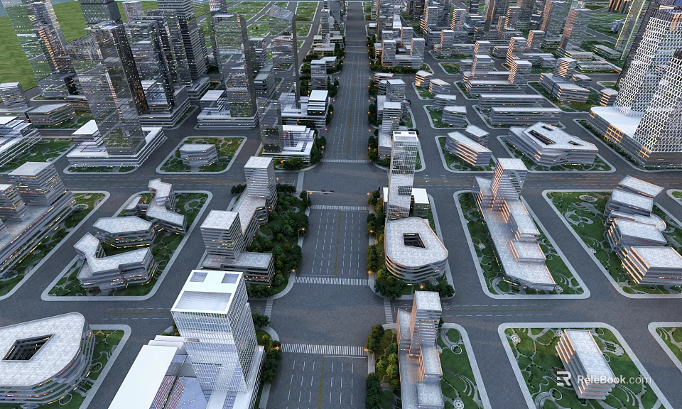 Aerial View Urban Planning With Modern Buildings Street Layout And Green Spaces 3d model 