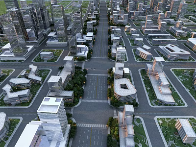 Aerial View Urban Planning With Modern Buildings Street Layout And Green Spaces 3d model