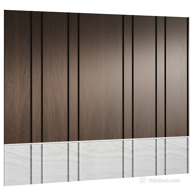 Living Room Interior Design Featuring Brown Wooden Planks And White Tiled Lower Wall 3d model 