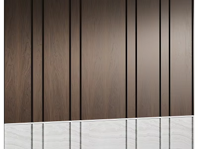 Living Room Interior Design Featuring Brown Wooden Planks And White Tiled Lower Wall 3d model