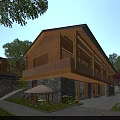 Traditional Architecture With Wooden Structure Two Story Design And Greenery Pavilion Stone Wall
