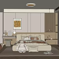 Modern Bedroom Interior Design With Comfortable Bed Wall Artwork Area Rug And Built In Wardrobe
