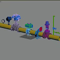 Industrial Equipment System Featuring Yellow Pipeline Blue Valves And Control Instruments