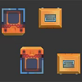 Orange And Blue Open Closed Boxes With Textured Interior Lids And Bases
