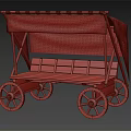 Antique Wooden Cart With Striped Canopy And Large Wooden Wheels Design