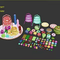 Colorful Dessert Display With Cakes Cupcakes Macarons Cookies And Baking Supplies