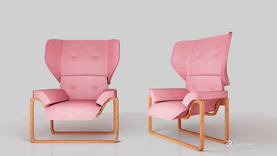 Stylish Pink Single Sofa With Upholstered Design And Modern Wooden Frame 3d model 