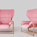 Stylish Pink Single Sofa With Upholstered Design And Modern Wooden Frame
