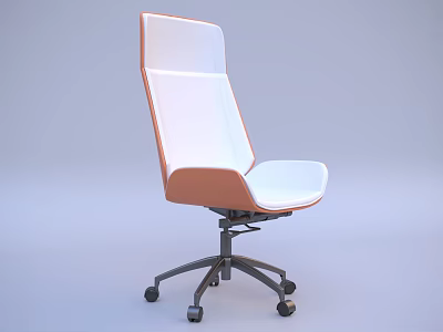 Modern Single Office Chair With White And Orange Upholstery Ergonomic Design Black Caster Wheels Base 3d model