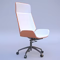 Modern Single Office Chair With White And Orange Upholstery Ergonomic Design Black Caster Wheels Base