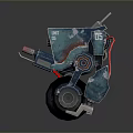 Teal Colored Robot Character With Mechanical Arm Red Cables Wheel Circular Camera And Metallic Texture