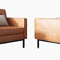 Modern Accent Chair With Tan Beige Leather Fabric Black Metal Legs Armrests And Comfortable Pillows