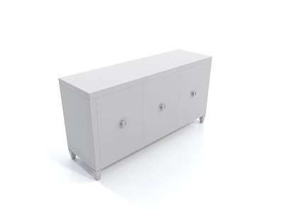 Modern White Bedside Table With Three Doors Metal Handles And Slim Legs 3d model