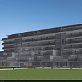 Modern Townhouse Exterior Design With Glass Facade Balconies And Green Lawn