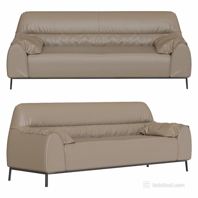 Modern Beige Leather Sofa With Sturdy Metal Legs And Comfortable Design 3d model 