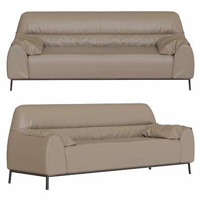 Modern Beige Leather Sofa With Sturdy Metal Legs And Comfortable Design 3d model