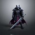 Wolf Headed Warrior in Dark Armor Holding Long Sword with Purple Cape