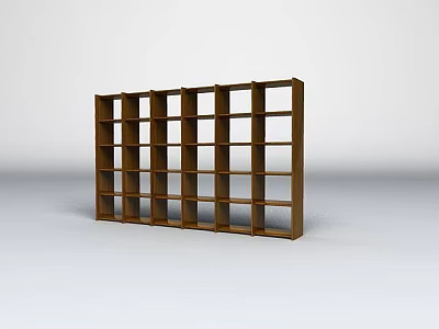 Tech Exhibition Hall Interior Featuring Brown Wooden Bookshelf Multiple Compartments White Background 3d model