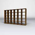 Tech Exhibition Hall Interior Featuring Brown Wooden Bookshelf Multiple Compartments White Background