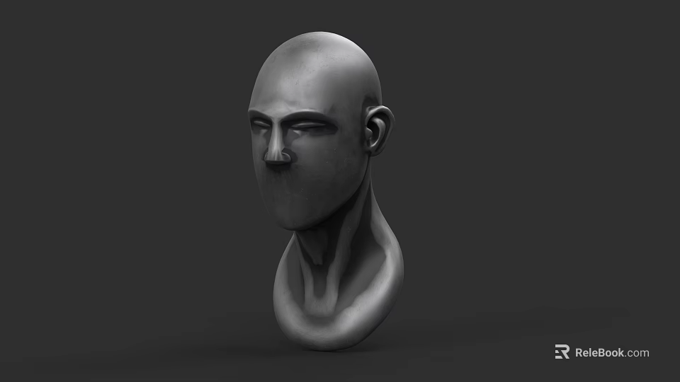 3D Human Head And Neck Model With Smooth Surface On Black Background 3d model 