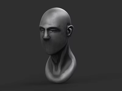 3D Human Head And Neck Model With Smooth Surface On Black Background 3d model