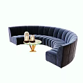 Navy Blue Curved Sectional Sofa With Glass Coffee Table And Decorative Items 3d model