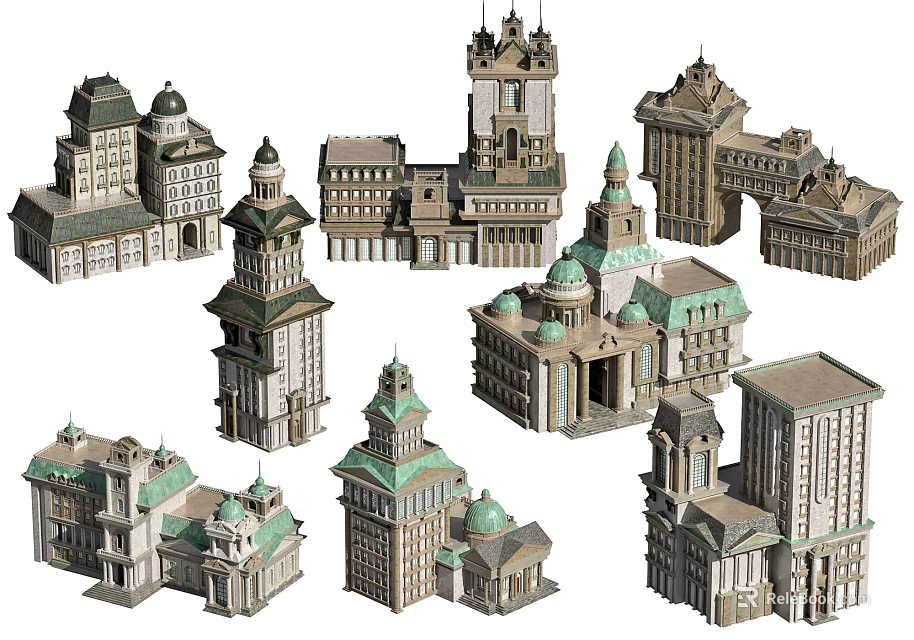 Ancient Architecture Models Featuring Classical Domes Towers and Intricate Details 3d model 