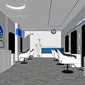 Modern Hair Salon Interior With White Chairs Mirrors Marble Floor Blue Decor Plants And Computer