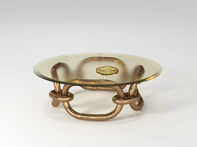 Stylish Round Coffee Table With Glass Top And Metal Ring Base Design 3d model