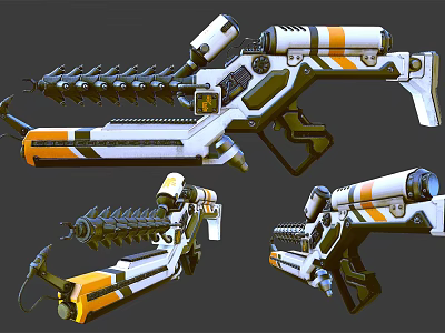 Futuristic Sci Fi Weapon With White Orange Black Mechanical Design And Detailed Components 3d model