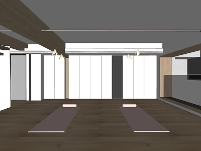 Bright Indoor Yoga Fitness Space with Wooden Floor and Exercise Mats 3d model