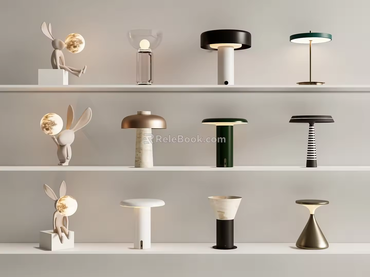 Modern table lamp rabbit lamp moon lamp 3d model