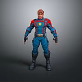 3D Character Model In Blue Red Costume With Yellow Chest Emblem And Black Gloves Boots