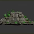 Natural Stone Water Fountain With Circular Blue Pool And Green Plants