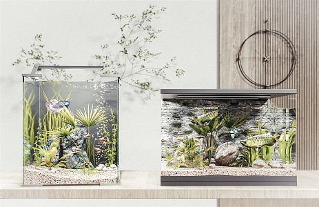 Modern fish tank fish tank aquarium grass tank fish tank landscaping water grass fish tank plant ornaments traffic light fish 3d model