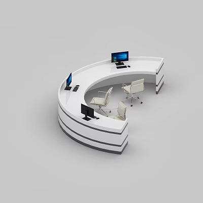 Modern Curved Bar Counter Design With Computer Monitors And Office Chairs 3d model