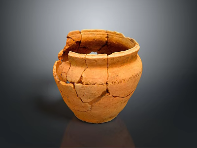 Ancient Terracotta Sculpture Of Cracked Clay Vessel With Historical Artifact Features 3d model